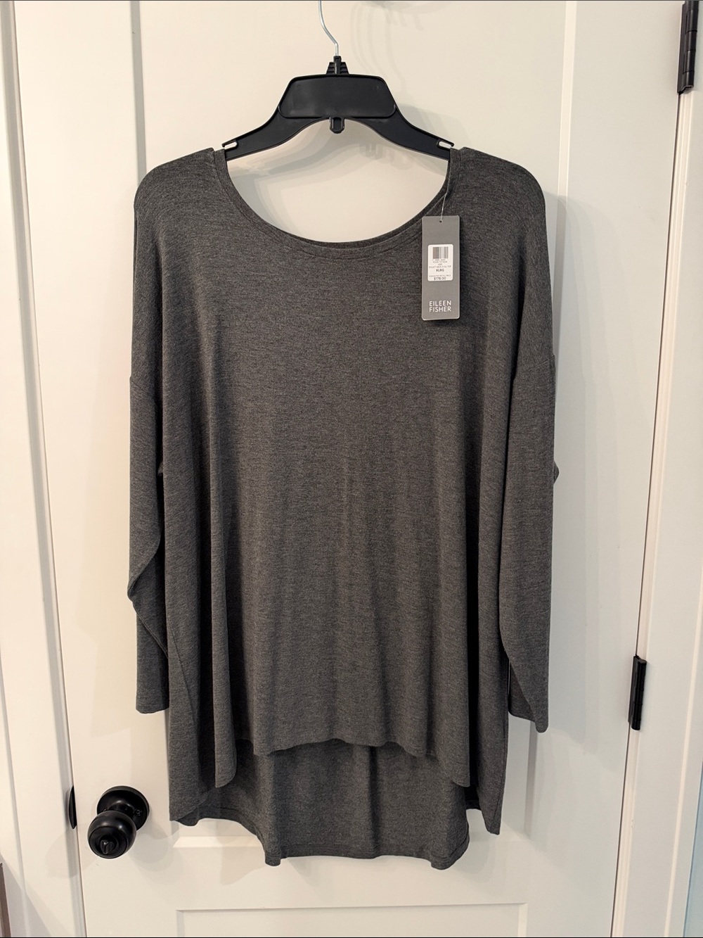 Eileen Fisher Charcoal Gray Relaxed High-Low Knit Tunic